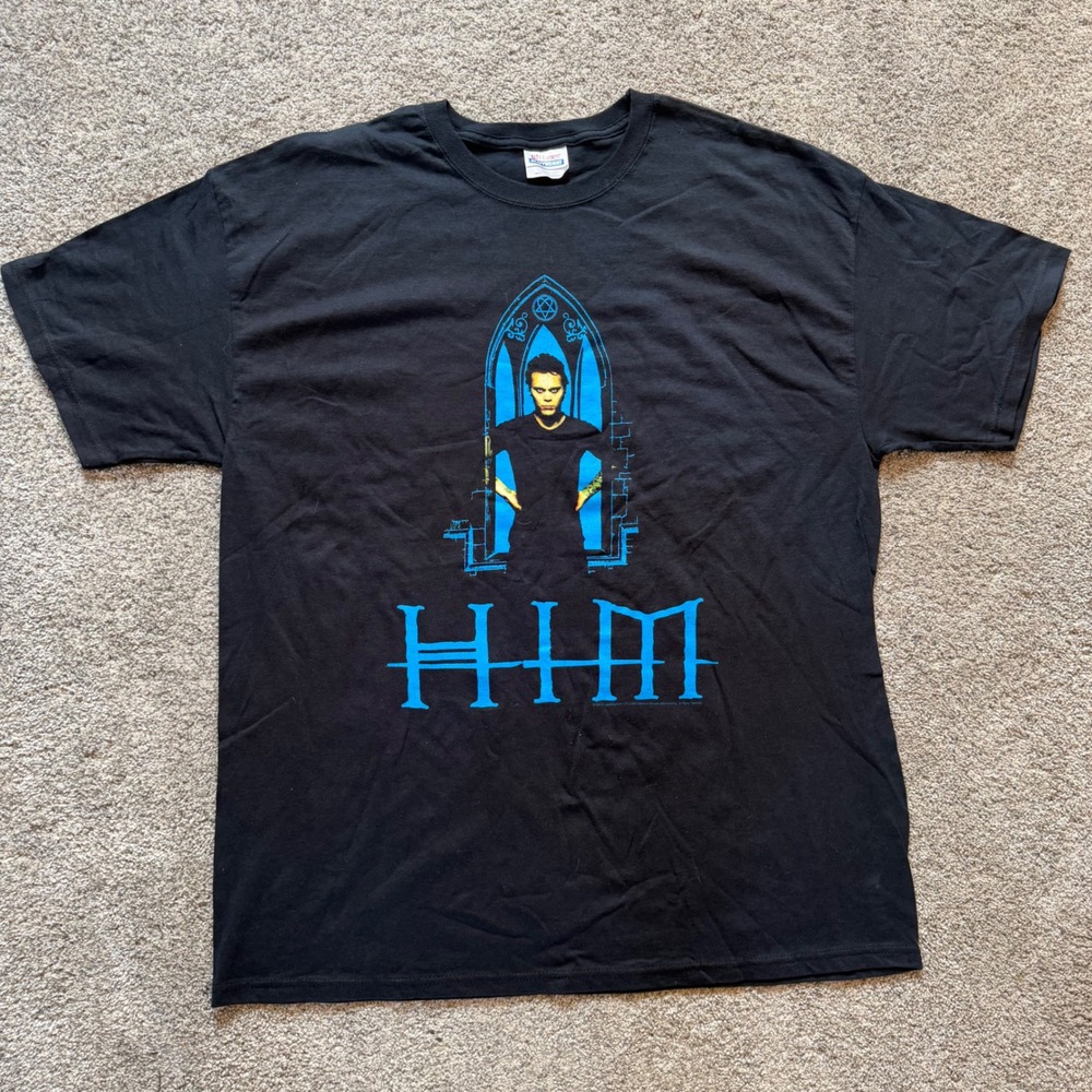 Vintage 2006 HIM Band T-Shirt Ville Valo Hanes Heavyweight Black XL Heartagram